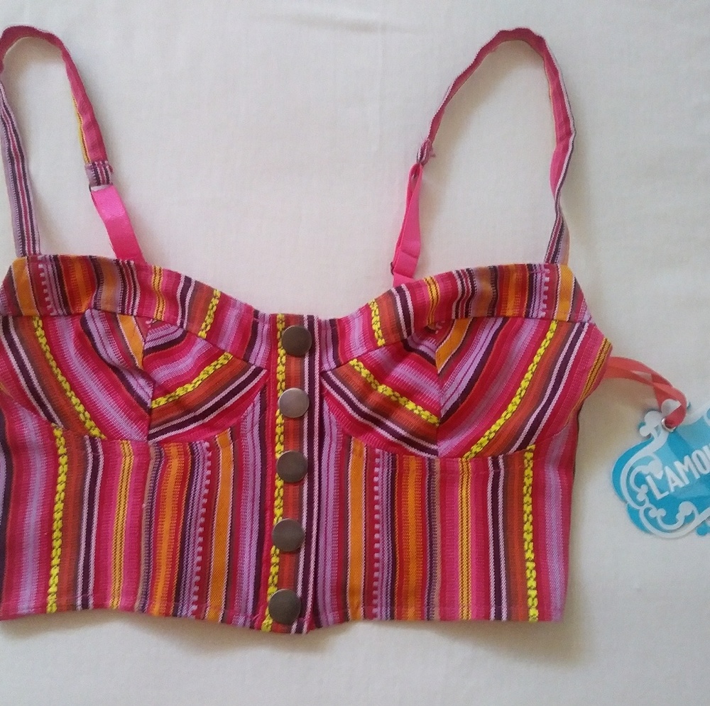 Pink Mexican Poncho Print Crop Top